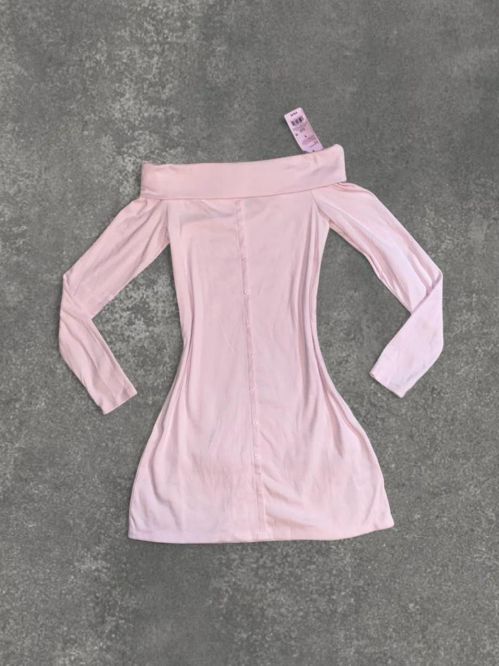 Off-Shoulder Long Sleeve Bodycon Dress in Light Pink